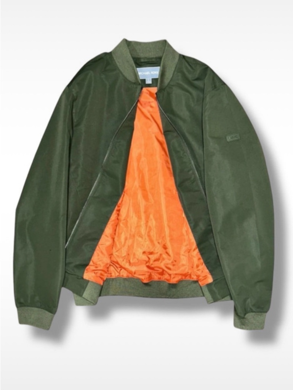 Michael Kors Men's size L “Military Olive” Bomber Jacket w/ Orange Lining